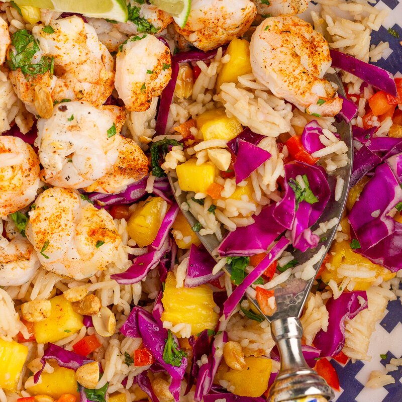 Low FODMAP Grilled Shrimp and Pineapple Rice Salad