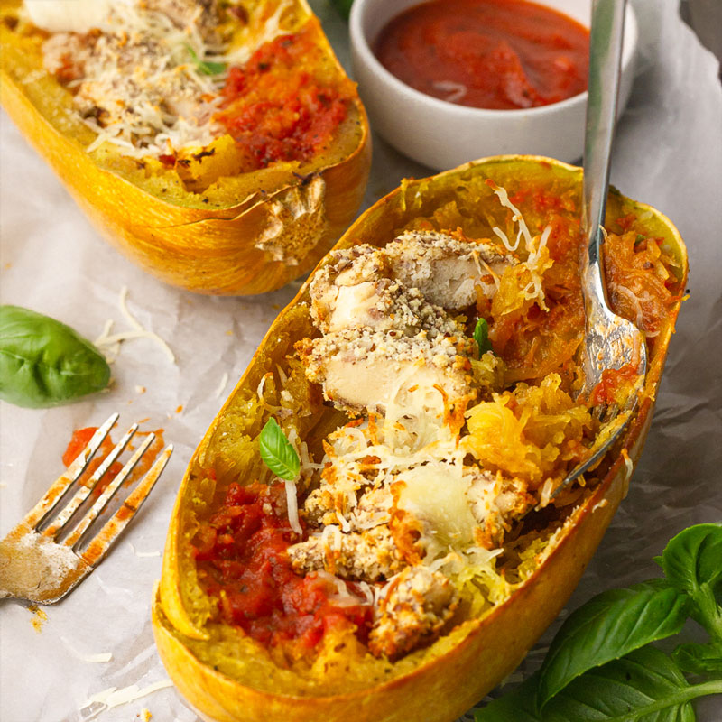 Chicken Parmesan Spaghetti Squash Boats