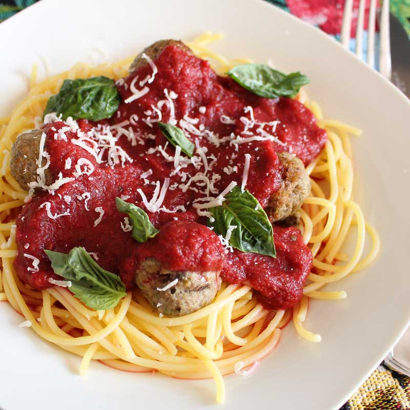 Turkey Meatballs with Tomato-Free Pasta Sauce