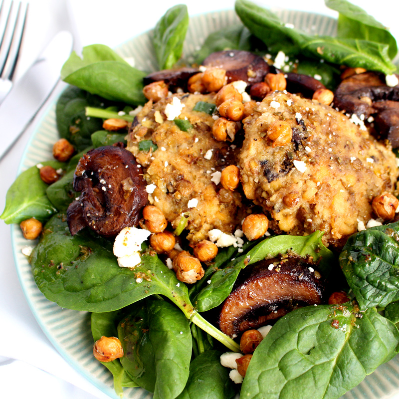 Greek Inspired Lentil Garbanzo and Mushroom Patties