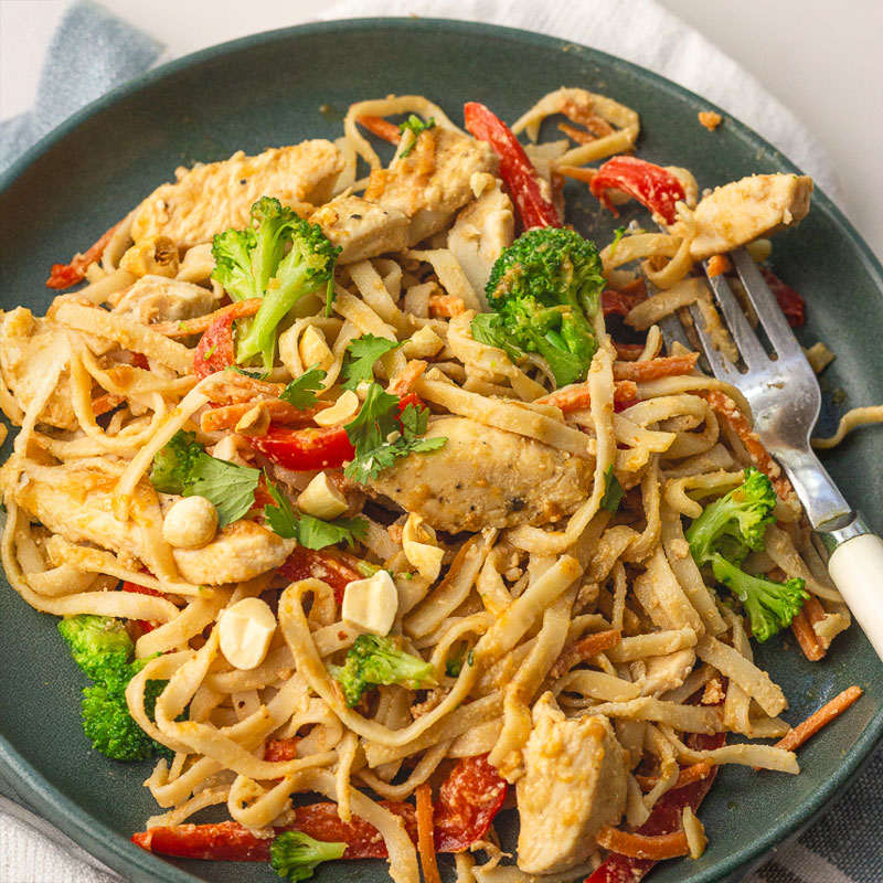 Low FODMAP Peanut Chicken Stir Fry Noodles