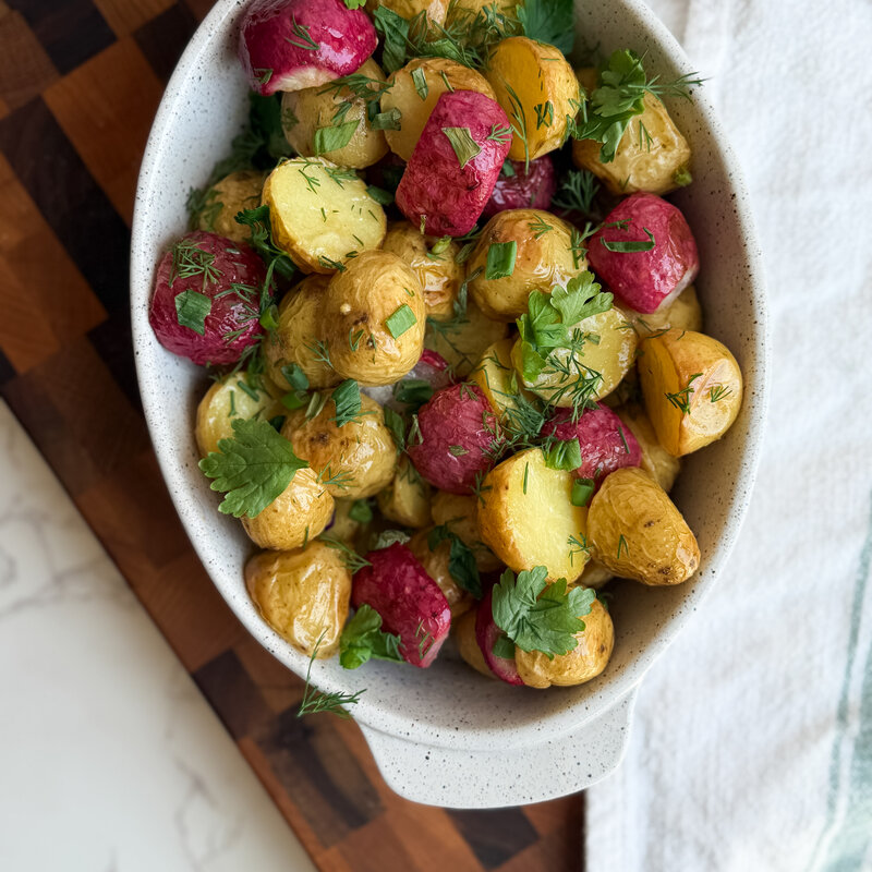 Low FODMAP Roasted Radish and Herb Potato Salad