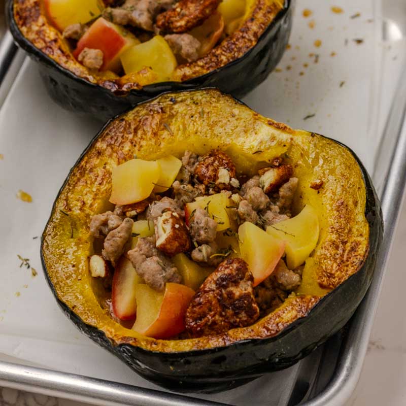 Stuffed Acorn Squash with Candied Apples and Nuts
