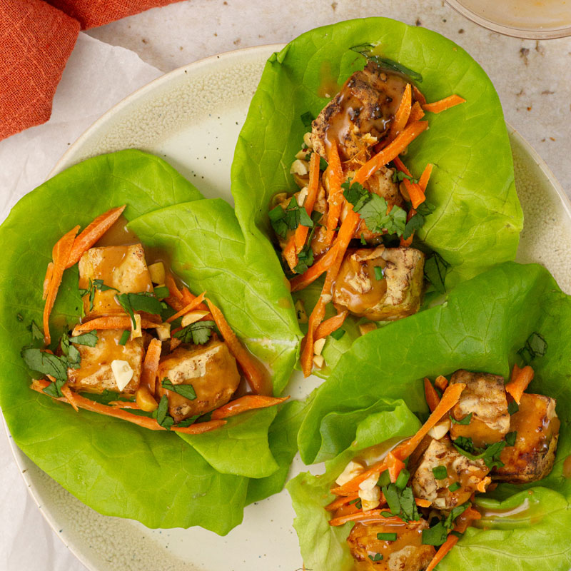 Low FODMAP Crispy Asian Tofu Lettuce Wraps