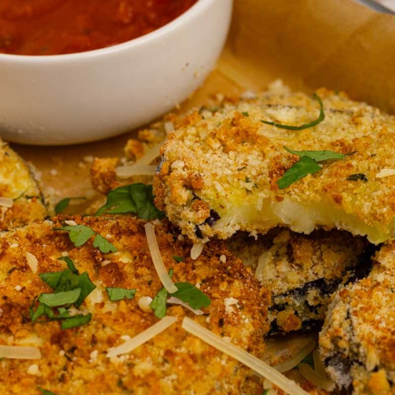 Panko Encrusted Eggplant with Roasted Red Pepper Coulis