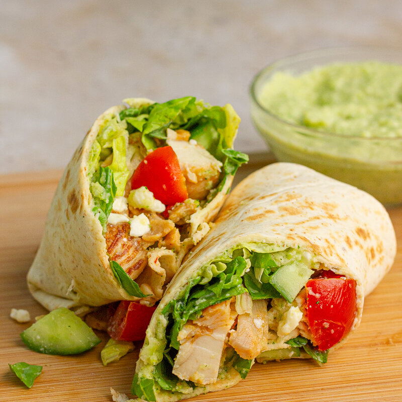 Low FODMAP Mediterranean Chickpea-Free “Hummus” Wrap