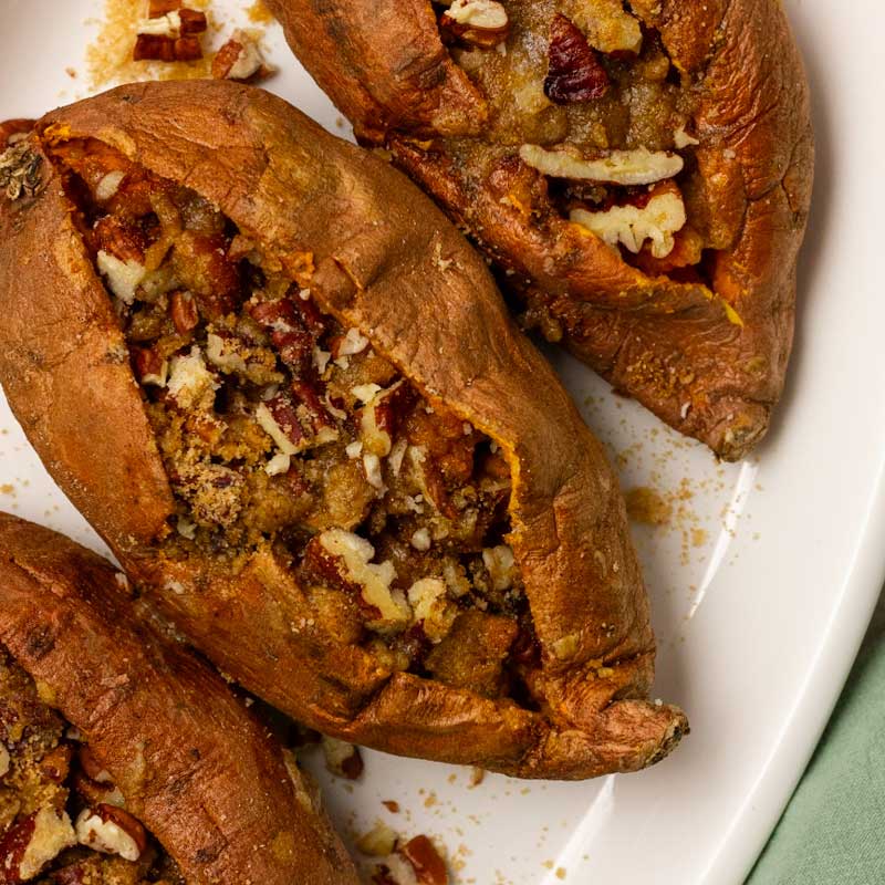 Twice Baked Sweet Potatoes with Streusel