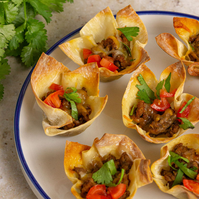 Low FODMAP Taco Wonton Cups