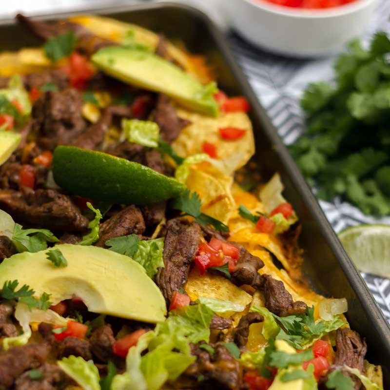 Sheet Pan Fajita Steak Nachos