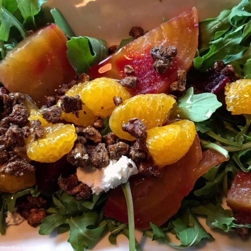 Roasted Beet Salad with Candied Pecans